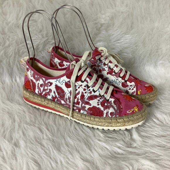 SZ Blockprints x Anthropologie Pink Floral Lace Up Espadrille Daphne Sneakers 39 - Picture 1 of 8